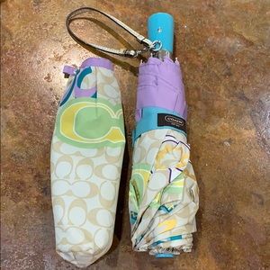 Coach poppy logo bright colors khaki umbrella